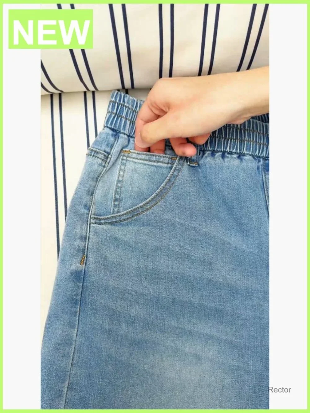 Women's Elastic Waist Bermuda Denim Shorts Knee Length Casual